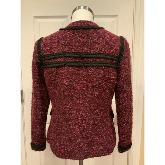 Nanette Lepore Purple Tweed Jacket W/ Black Fringe Trim, Size 6 - Picture 6 of 8